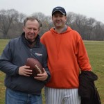 Playing football at our annual Thanksgiving game in Chicago.